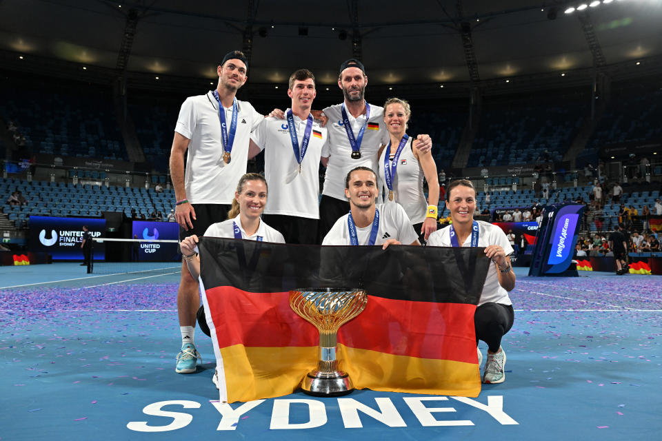 Team Germany, pictured here with the trophy after winning the United Cup.