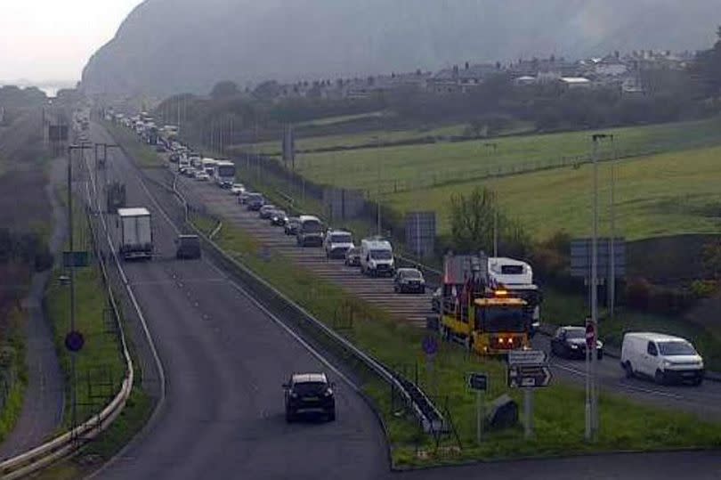 Congestion on the A55 westbound between Penmaenmawr and Dwygyfylchi after the crash in which Kian Collier died
