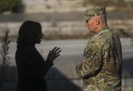 U.S. Vice President Kamala Harris visits the demilitarized zone (DMZ) separating the two Koreas, in Panmunjom, South Korea Thursday, Sept. 29, 2022. (Leah Millis/Pool Photo via AP)