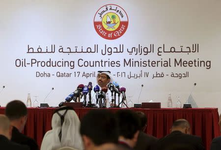 Qatar's Energy Minister Mohammad bin Saleh al-Sada attends a news conference following a meeting between OPEC and non-OPEC oil producers, in Doha, Qatar April 17, 2016. REUTERS/Ibraheem Al Omari