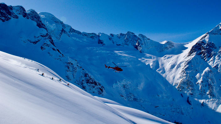 Heli-skiing makes it possible to get to elevations where snow is essentially guaranteed.