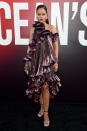 <p>Rihanna attended the ‘Ocean’s 8’ premiere in a seriously ruffled dress by Givenchy. <em>[Photo: Getty]</em> </p>