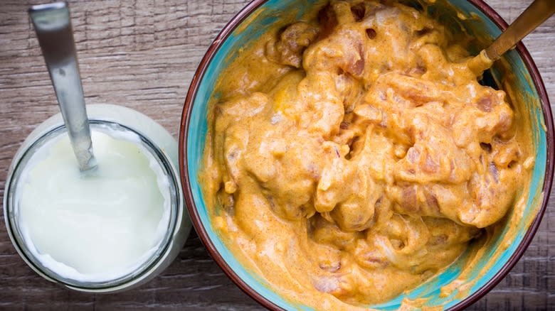 Orange meat marinade in bowl