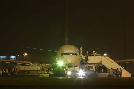 Malaysia Airlines flight MH192 from Kuala Lumpur to Bangalore is seen at Kuala Lumpur International Airport in Sepang outside Kuala Lumpur April 21, 2014. REUTERS/Samsul Said