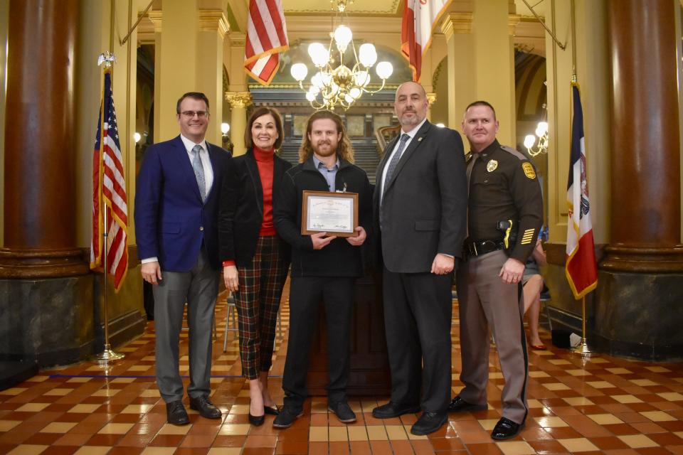 Andrew Krieg, of Cylinder, received the 2023 Governor's Lifesaving Award on Monday, Dec. 18, 2023.