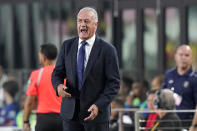 FILE - Ecuador head coach Gustavo Alfaro watches during the first half of an international friendly soccer match against Cape Verde, Saturday, June 11, 2022, in Fort Lauderdale, Fla. (AP Photo/Lynne Sladky, File)