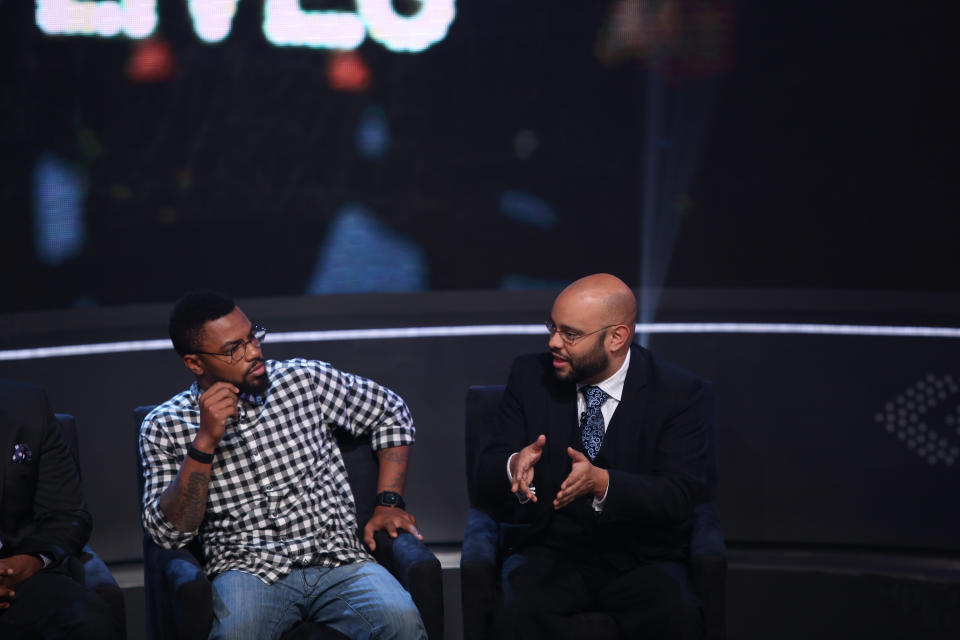 NEW YORK, NY - DECEMBER 10:Phillip Agnew and Philip Atiba Goff attend  Justice For Us:BET Town Hall Live at BET studio on December 10, 2014 in New York City.  (Photo by Bennett Raglin/BET/Getty Images for BET)