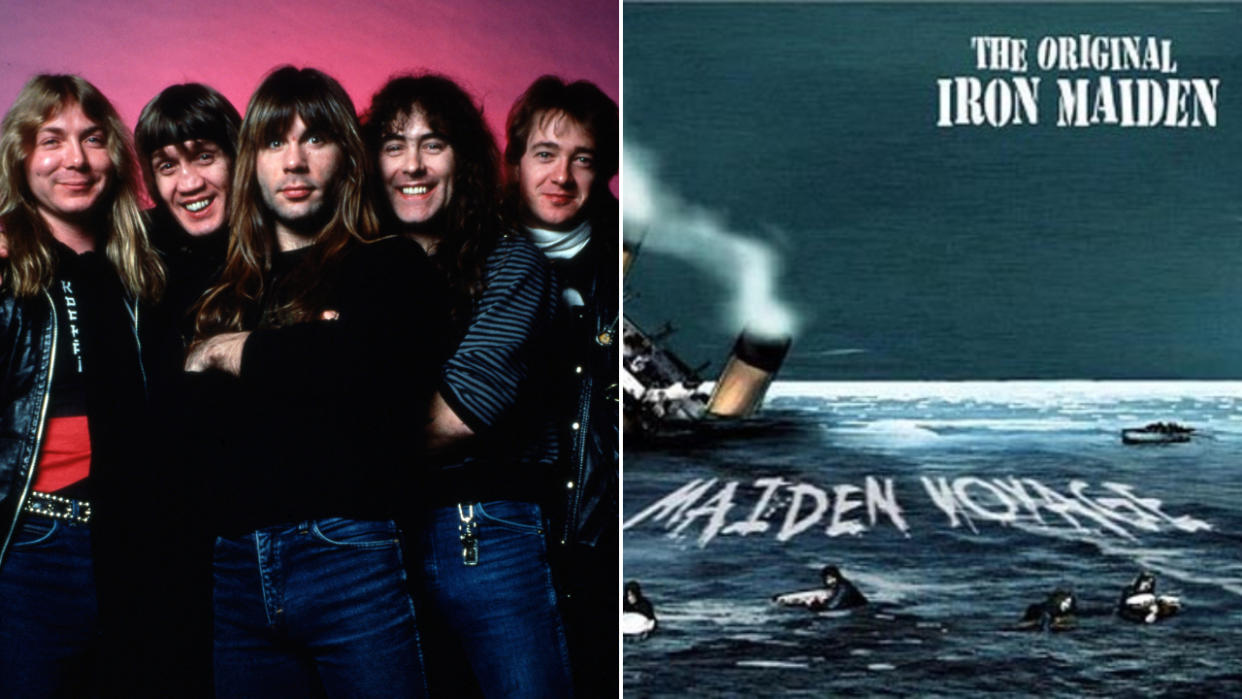  The band Iron Maiden and the cover of Iron Maiden’s Maiden Voyage album 