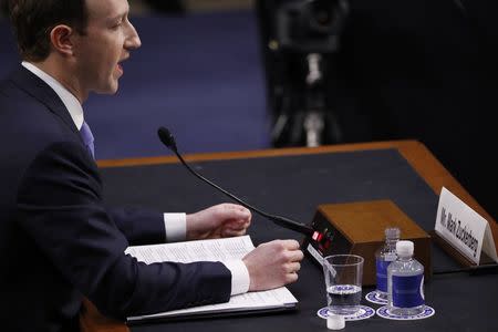 Facebook CEO Mark Zuckerberg testifies before a Senate Judiciary and Commerce Committees joint hearing regarding the company’s use and protection of user data on Capitol Hill in Washington, U.S., April 10, 2018. REUTERS/Aaron P. Bernstein