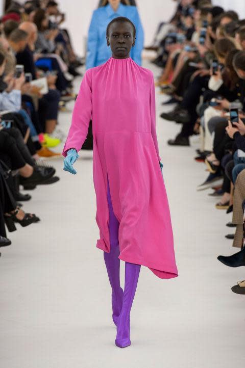 Pink on the catwalk from Balenciaga (above) and Celine (below) ()