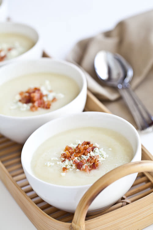 <strong>Get the <a href="http://www.steamykitchen.com/11245-creamy-cauliflower-soup-with-bacon-and-gorgonzola.html" target="_blank">Creamy Cauliflower Soup with Bacon and Gorgonzola recipe</a> by Steamy Kitchen</strong>