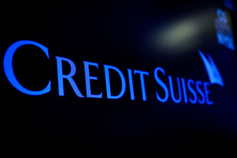 FILE PHOTO: The Credit Suisse logo is displayed on a screen on the floor of the NYSE in New York