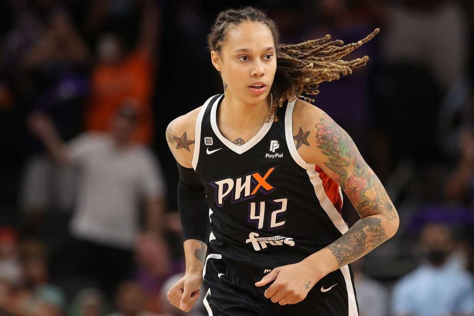 PHOENIX, ARIZONA - OCTOBER 06: Brittney Griner #42 of the Phoenix Mercury during the first half in Game Four of the 2021 WNBA semifinals at Footprint Center on October 06, 2021 in Phoenix, Arizona. NOTE TO USER: User expressly acknowledges and agrees that, by downloading and or using this photograph, User is consenting to the terms and conditions of the Getty Images License Agreement. (Photo by Christian Petersen/Getty Images)