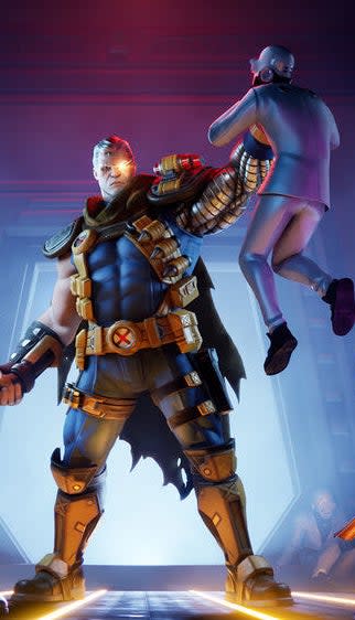 Fortnite character Cable chokes a man off the ground