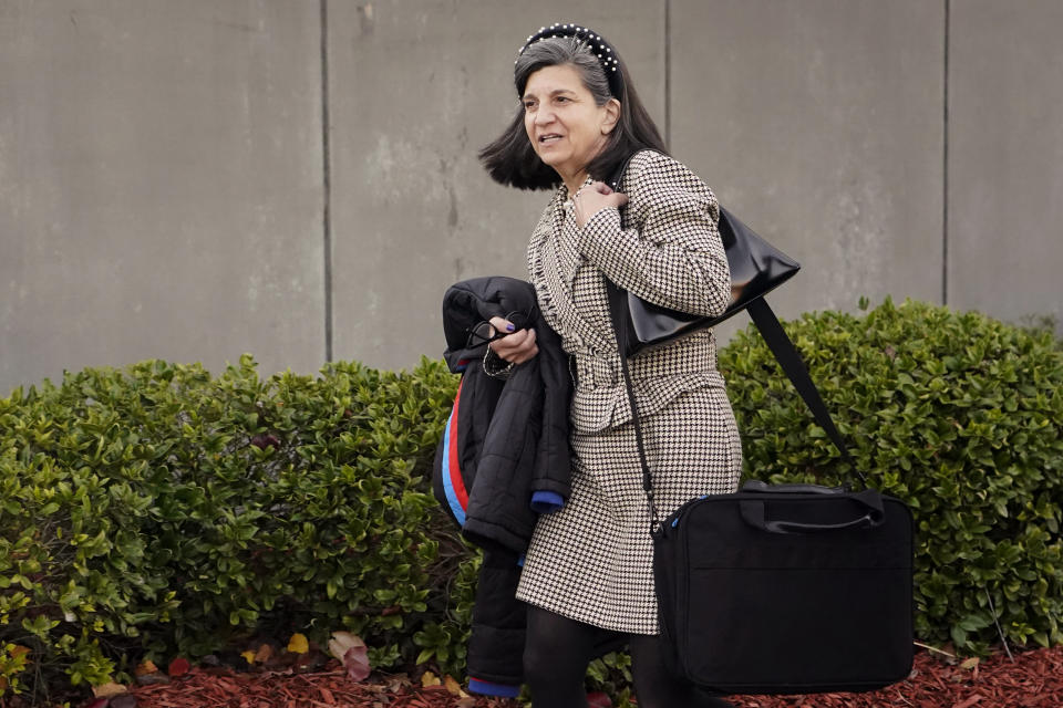 Attorney Stacy Ferraro, leaves a federal courthouse in Jackson, Miss., on Monday, Nov. 28, 2022, after a judge heard arguments about Mississippi's three-drug protocol for executions. Ferraro represents Thomas Edwin Loden Jr., who is scheduled for execution on Dec. 14. Joining Ferraro were attorneys Jim Craig and Emily Washington, with the Roderick & Solange MacArthur Justice Center, which filed the 2015 lawsuit that challenges Mississippi's execution protocol. (AP Photo/Rogelio V. Solis)