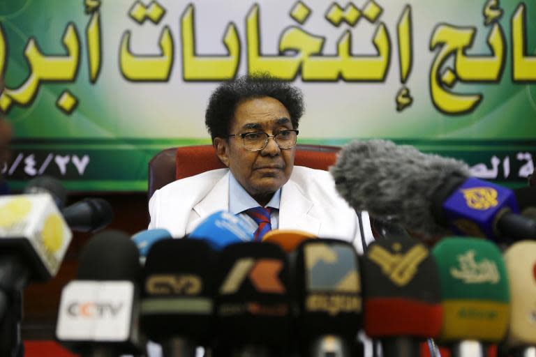 Head of Sudan's National Electoral Commission, Mokhtar al-Asam, speaks during a press conference in the capital Khartoum on April 27, 2015