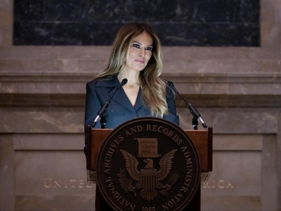 Melania Trump speaks during a naturalisation ceremony in December 2023 (Saul Loeb/AFP via Getty Images)