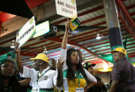 ANC members hold placards at the 54th National Conference of the ruling African National Congress (ANC) at the Nasrec Expo Centre in Johannesburg, South Africa December 17, 2017. REUTERS/Siphiwe Sibeko