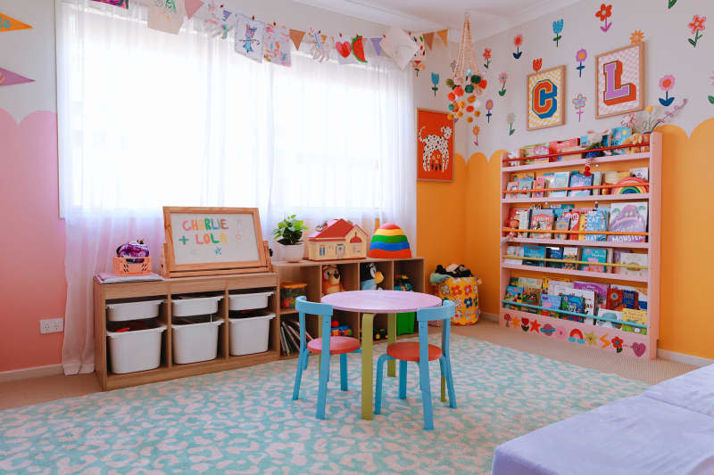 colorful playroom area of kids' room