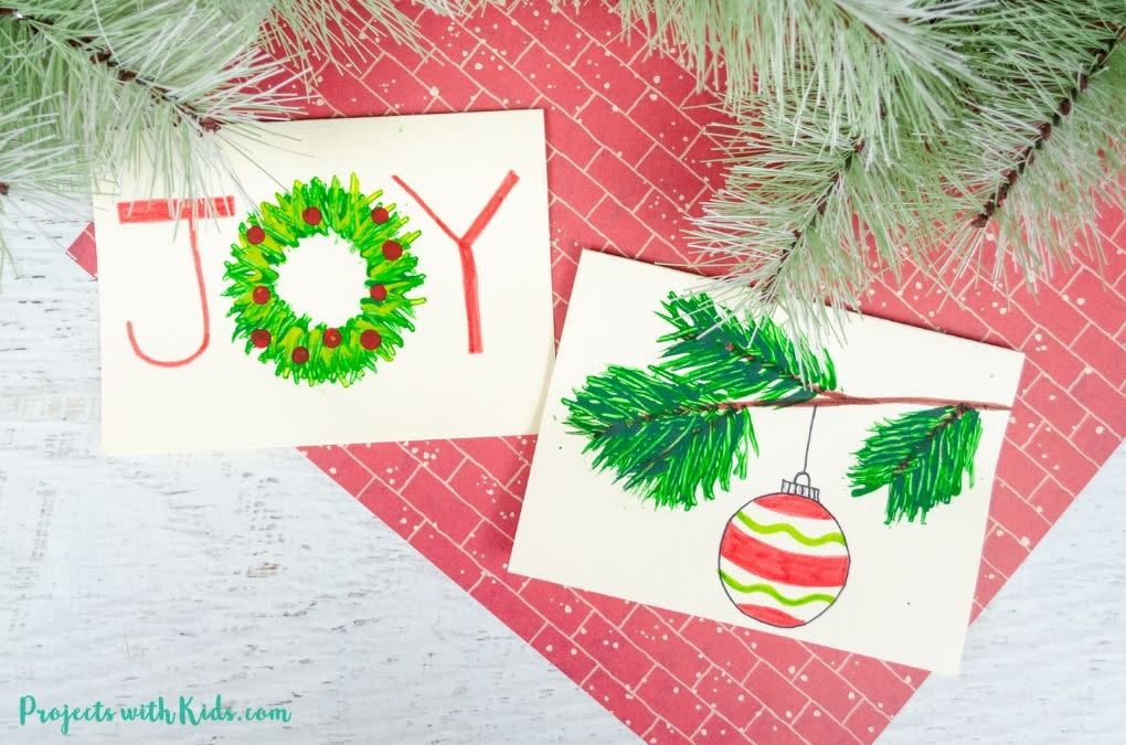 christmas cards painted with forks (Projects with Kids)