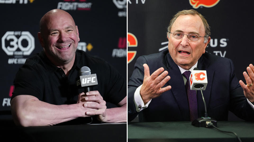 Dana White, left, didn't hold back when discussing the NHL's marketing techniques. (Photos via Reuters, Getty)