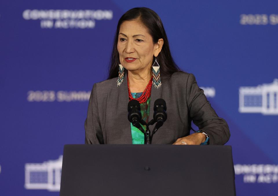 U.S. Interior Secretary Deb Haaland delivers remarks at the White House Conservation In Action Summit
