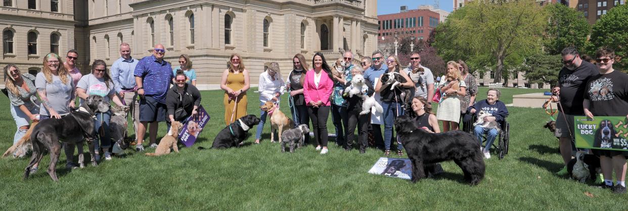 The Michigan Lottery introduced dogs chosen to appear on lottery tickets for this summer's "Lucky Dog" game.