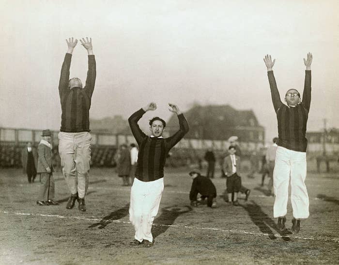 Male cheerleaders circa 1920