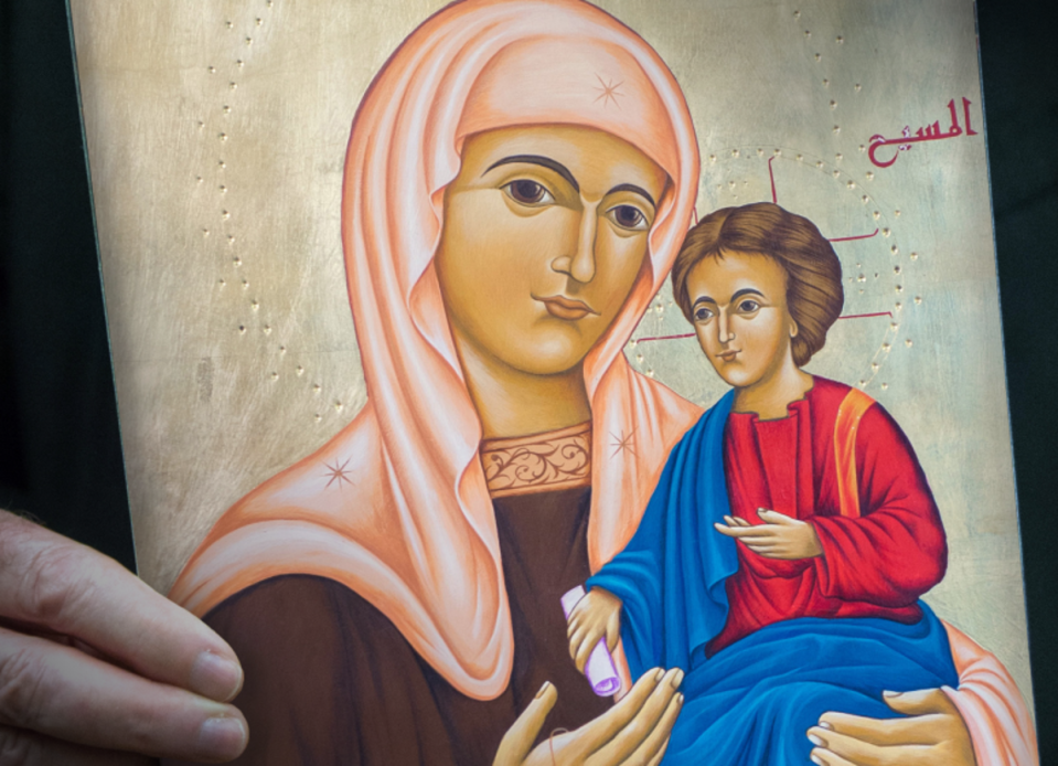 The image of the icon of ‘Our Lady and the Child Jesus’ depicted on this poster was taken in the Middle East (The Catholic Bishops’ Conference of England and Wales)