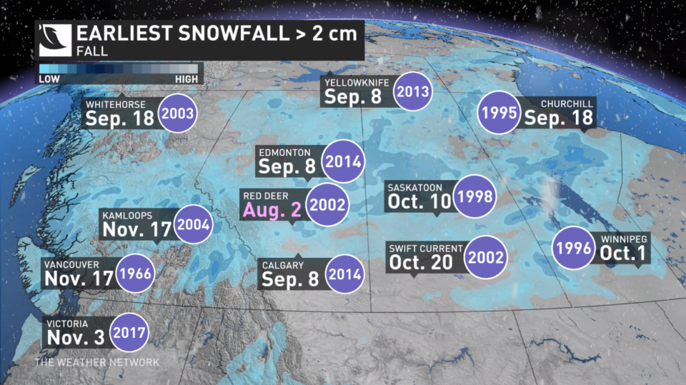 earliest snow west canada