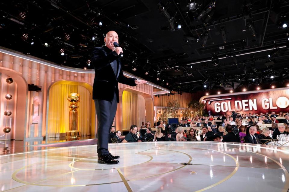 PHOTO: Jo Koy speaks onstage at the 81st Golden Globe Awards held at the Beverly Hilton Hotel on January 7, 2024 in Beverly Hills, California. (Rich Polk/Golden Globes 2024 via Getty Images)