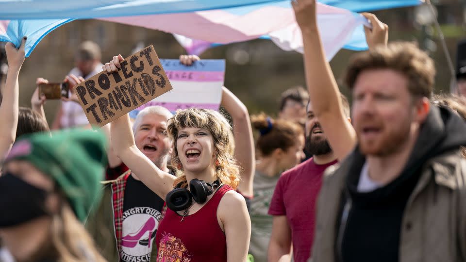 Transgender rights counter-protesters traded shouts with those participating in the Let Women Speak rally. - Jane Barlow/PA Images/Getty Images