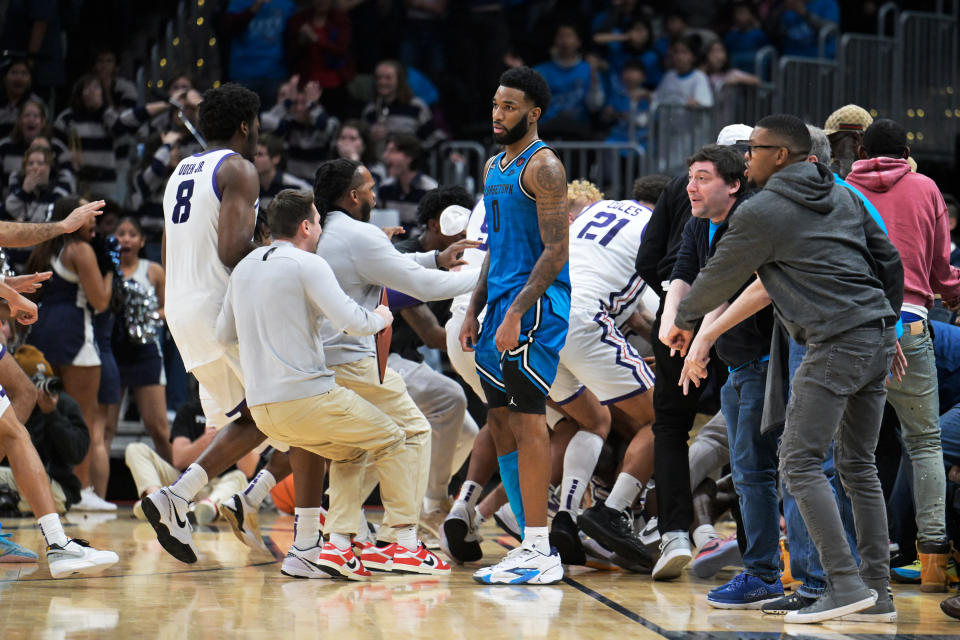 Georgetown's Dontrez Styles was left stunned after TCU hit a buzzer-beater that technically shouldn't have counted on Saturday. 