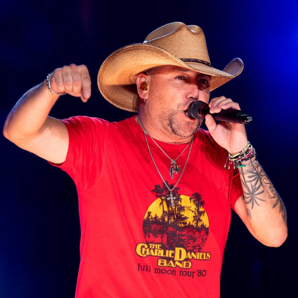 Jason Aldean plays Raleigh, N.C.’s Coastal Credit Union Music Park at Walnut Creek, Friday night, Aug. 11, 2023.