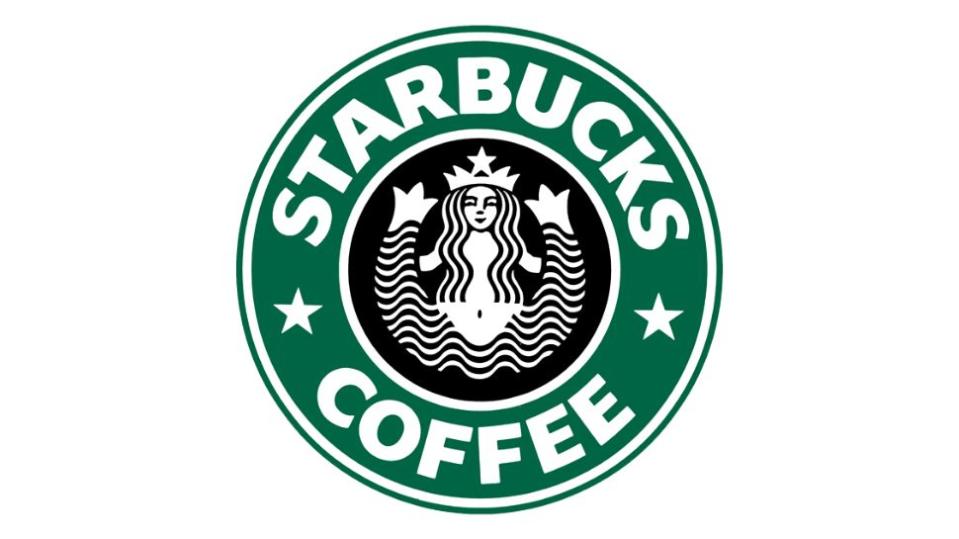 Starbucks logo from 1987, with the words 'Starbucks coffee' in a circular design around an image of a siren