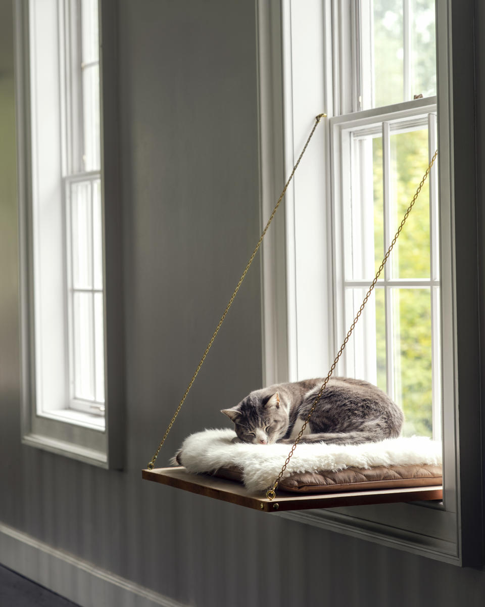 This photo provided by Martha Stewart Living shows a Cat Window Perch. Felines of all kinds will be thankful to have this cozy, custom-built napping perch, ideal for long afternoons basking in the sun. Top it off with a soft cushion or sheepskin and we bet they'll love you even more than they already do. (Michael Munday/Martha Stewart Living via AP)