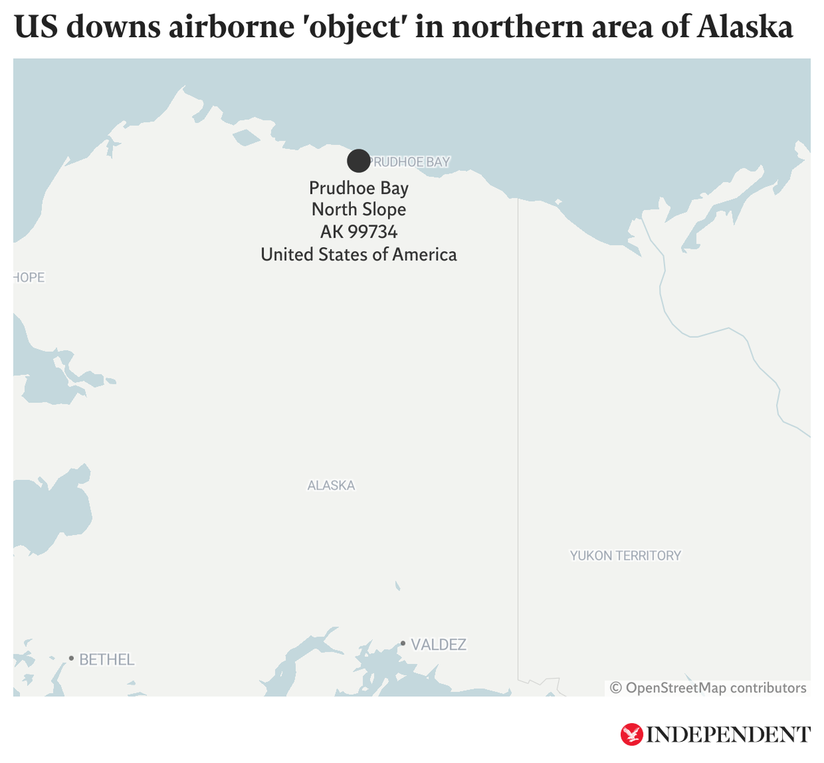 A map showing the area of Alaska where an unidentified object was shot down by a US fighter jet on Friday. (The Independent)
