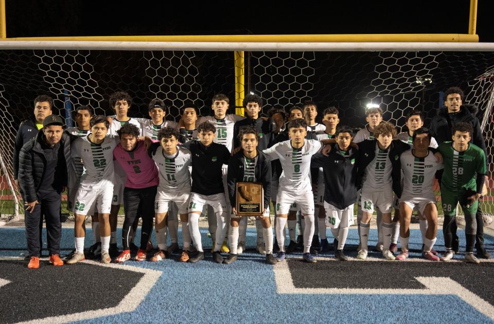 Victor Valley players are met with friends and family after losing to San Gorgonio on Saturday, March 5, 2023 at Phil Haley Stadium, in San Bernardino. San Gorgonio defeated Victor Valley 2-0 to capture the CIF SoCal Regional Division 5 championship.