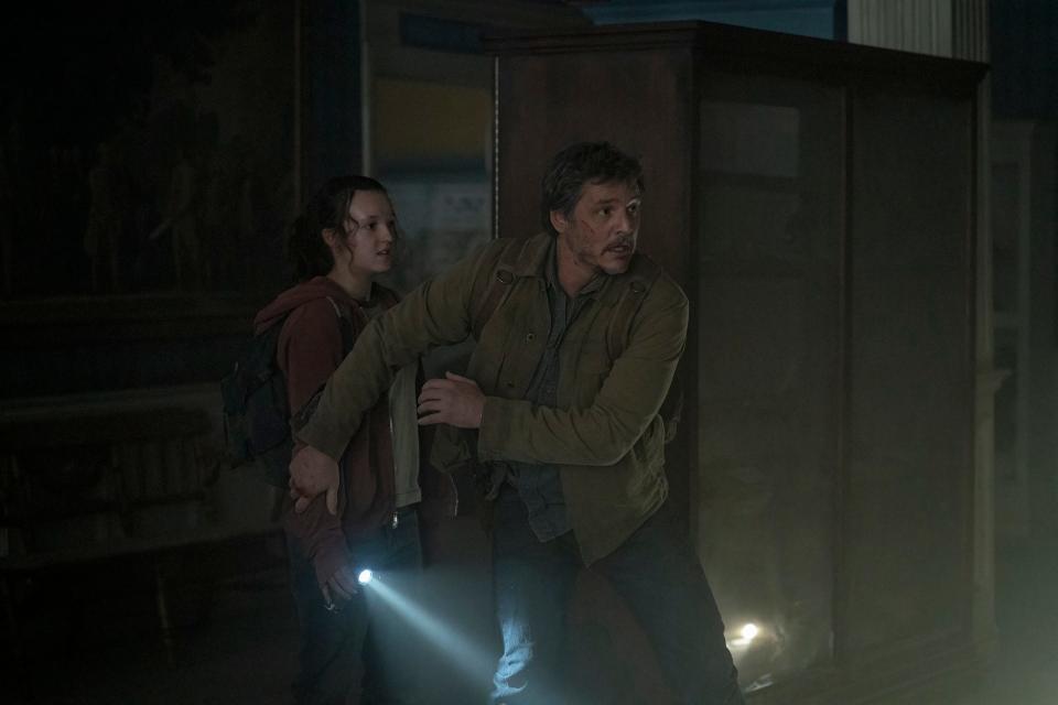 Bella Ramsey as Ellie and Pedro Pascal as Joel in HBO's "The Last of Us."