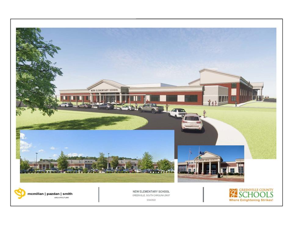 Pictured are renderings for Greenville County Schools' new elementary school located on 61 Isbell Lane