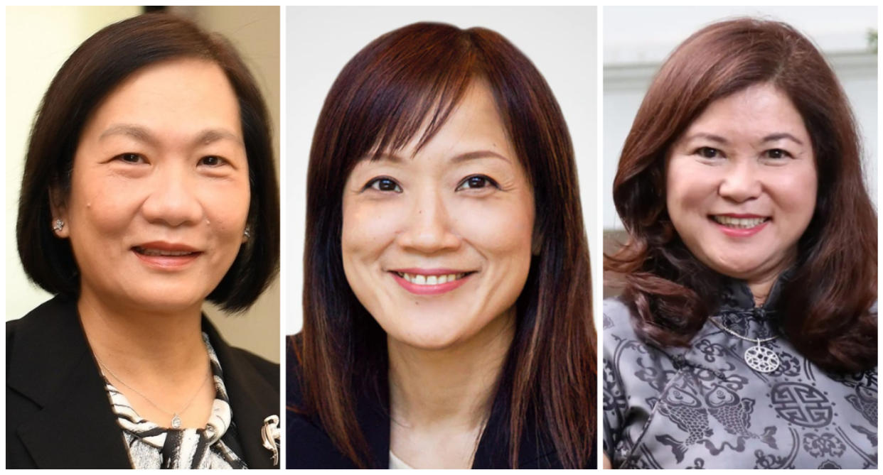 (From left) Helen Wong, Judy Hsu, Ng Gim Choon, named on Asia's powerlist (PHOTO:  StanChart, EtonHouse, OCBC websites)