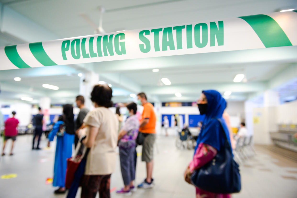 People queueing to vote at the Dunearn Secondary School polling centre on 10 July. (PHOTO: Joseph Nair for Yahoo News Singapore)