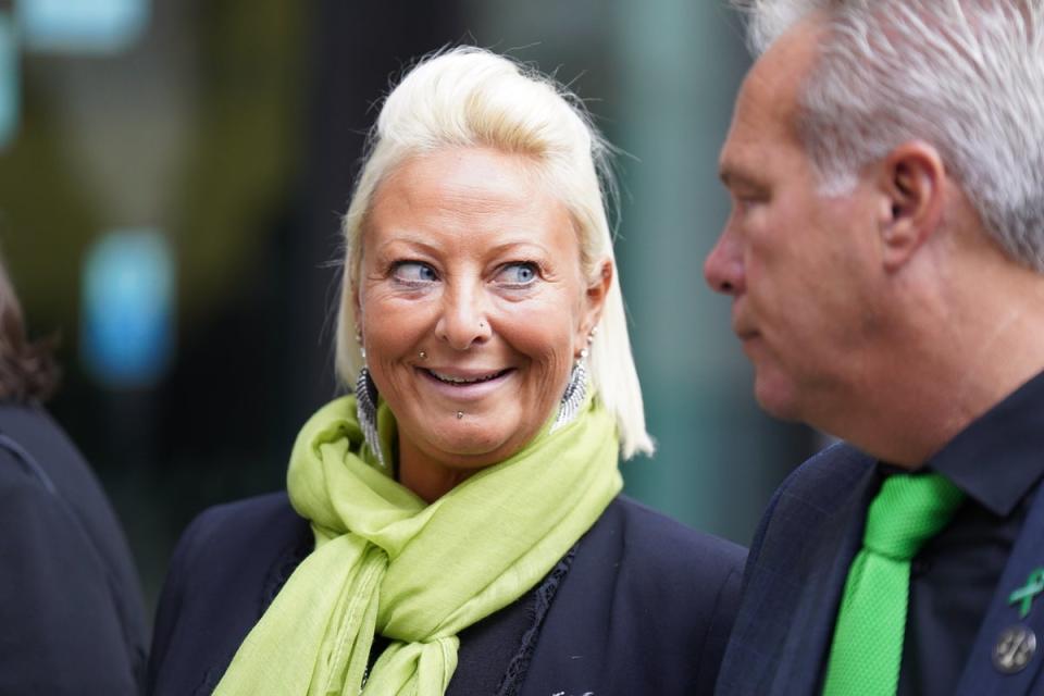 The mother of 19-year-old Harry Dunn, Charlotte Charles and stepfather Bruce Charles (right) leave Westminster Magistrates’ Court (PA)