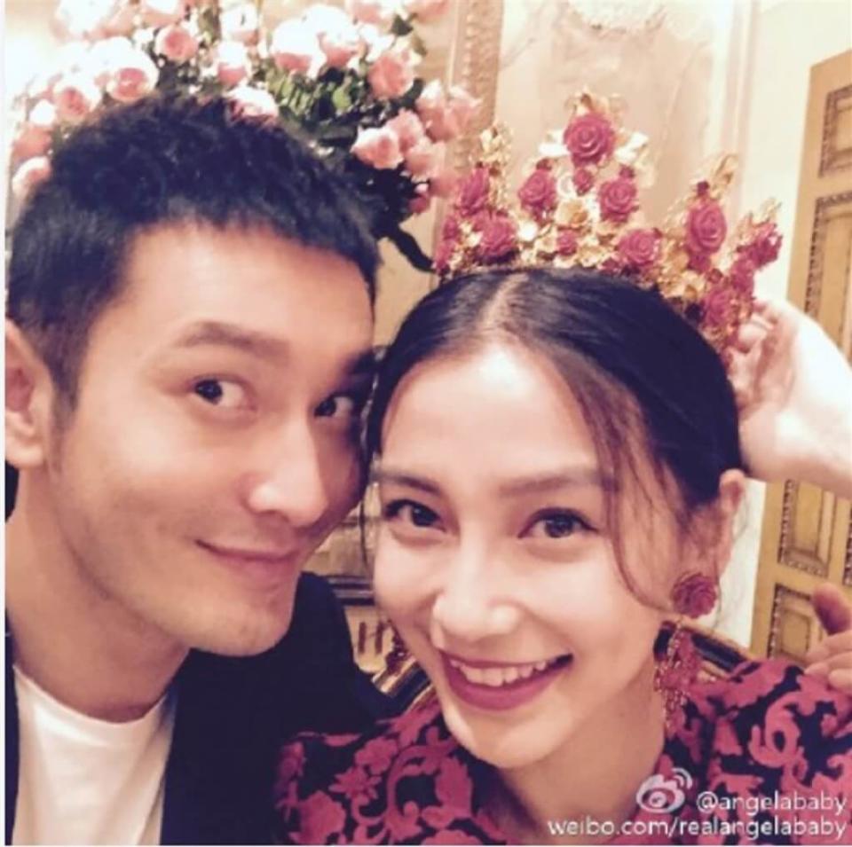 影星黃曉明（左）與Angelababy（右）28日中午官宣離婚。 （圖取自angelababy微博）