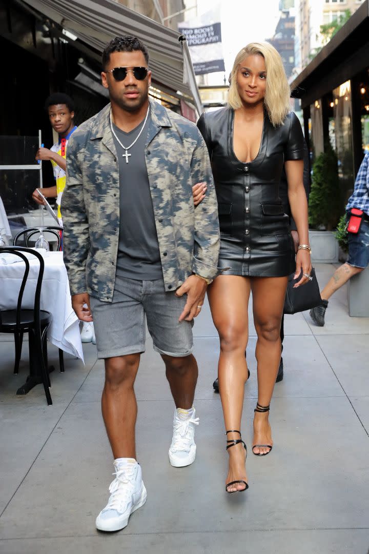 Ciara and Russell Wilson were spotted arm-in-arm while arriving at Philippe Chow for dinner in New York, June 30. - Credit: Wise Owl/MEGA
