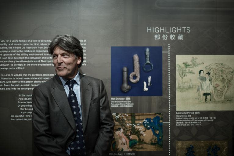 Dutch collector Ferdinand Bertholet, pictured during the preview of the exhibition 'Gardens of Pleasure: Sex in Ancient China', in Hong Kong, on April 15, 2014