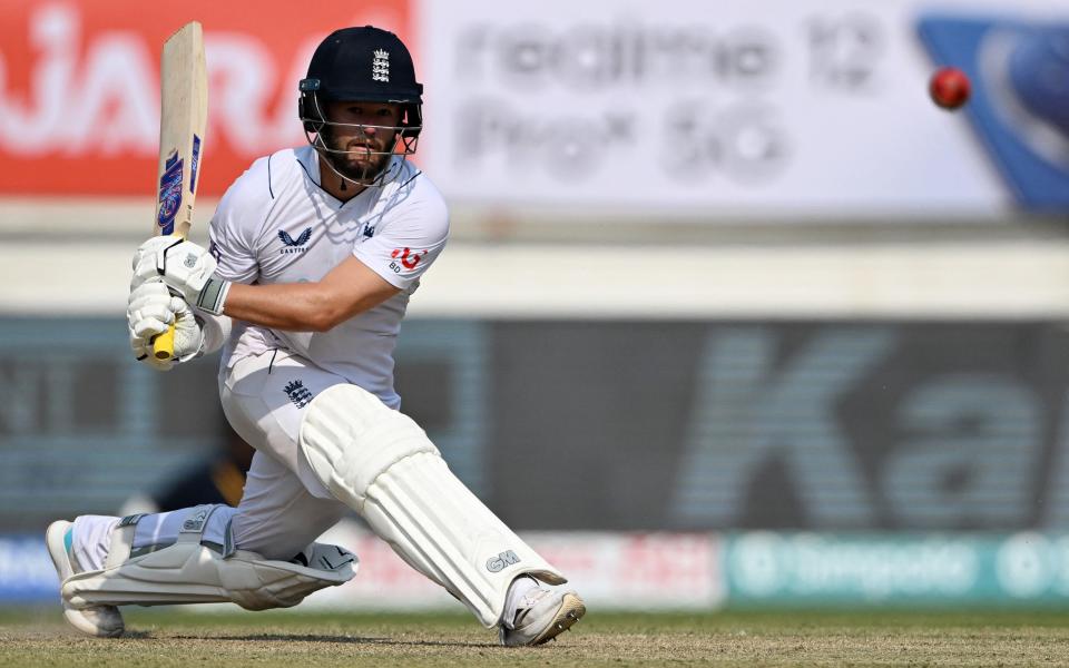 England's Ben Duckett plays a shot during the second day of the third Test cricket match between India and England at Niranjan Shah stadium in Rajkot on February 16, 2024