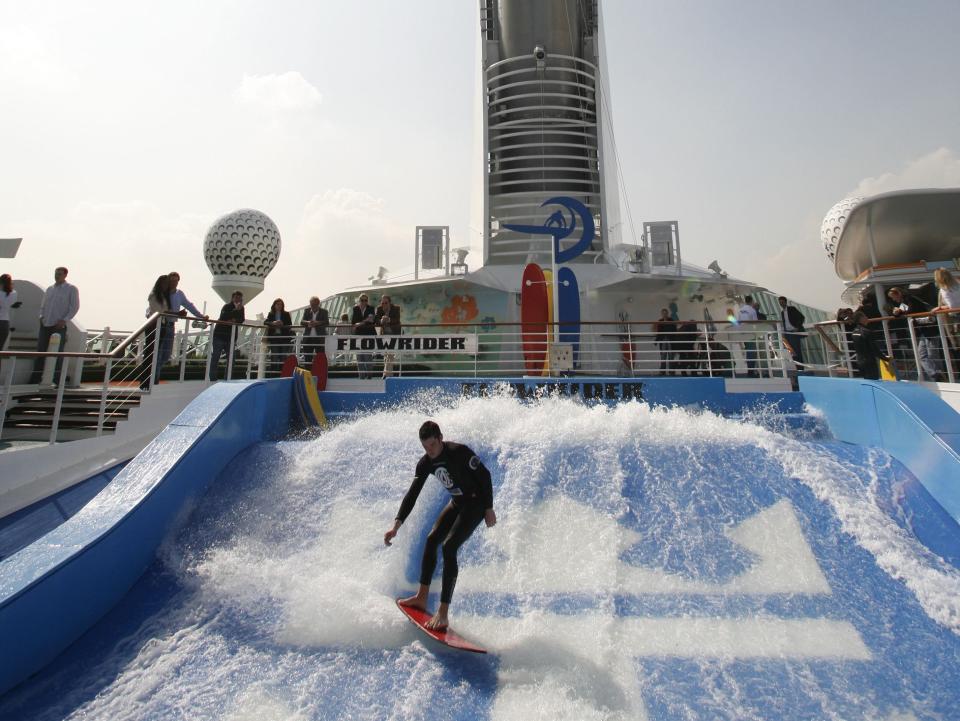 The surf center on the upper deck on board the "Freedom of the Seas", the world's largest cruise ship, docked on April 24, 2006 in Hamburg, Germany.