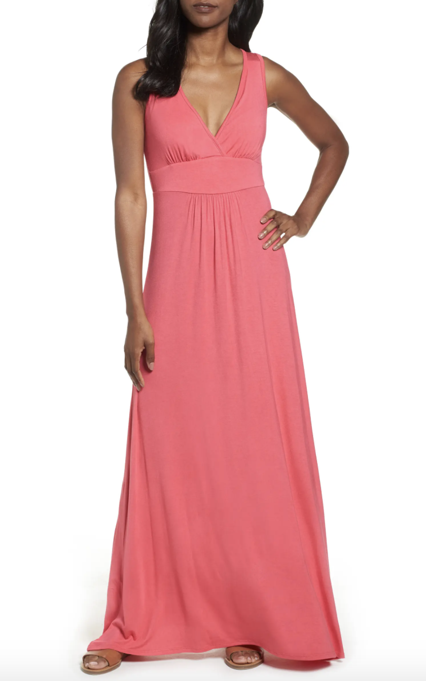 V-Neck Maxi Dress in Pink