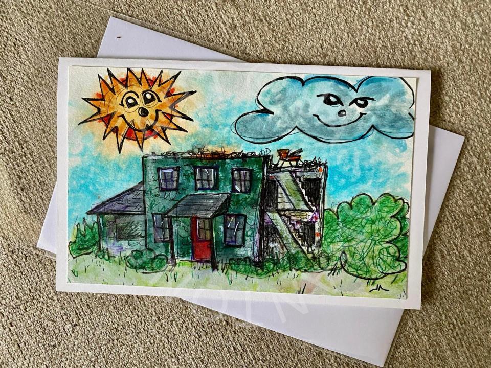 Jason Antonelli created this greeting card to commemorate Chair Watch, a Facebook group dedicated to a chair perched on the exposed top floor of a crumbling house in South Jersey.